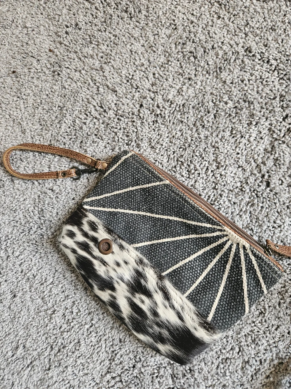 Myra Bag Black and Cream Patterned Canvas Backpack, Pouch And Wallet
